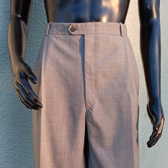 PIERRE BALMAIN MEN'S VINTAGE DOUBLE PLEATED HOUNDSTOOTH LUXURY TROUSERS